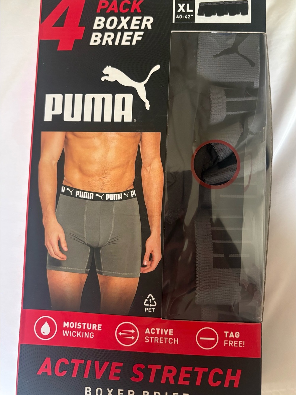 Brand new Men’s Puma Gray Active Stretch Boxer Briefs - 4 Pack